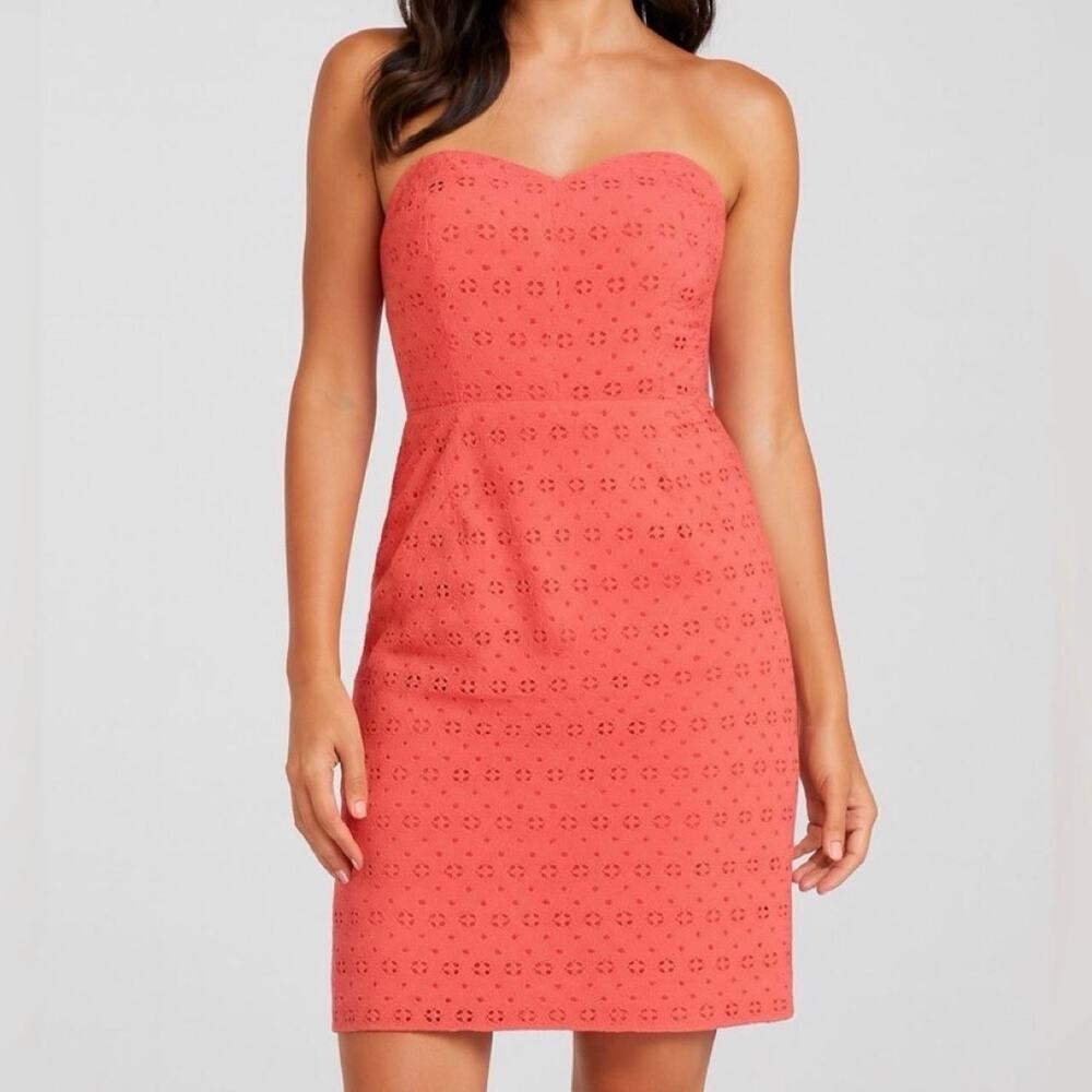 NWT J. Crew Coral Orange Strapless Eyelet Mini Dress Women's Size 2